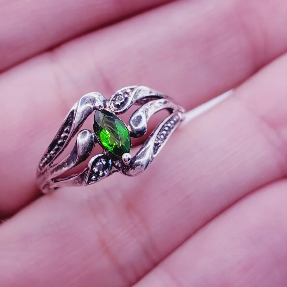 Genuine Green Marquise Chrome Diopside Siberian Emerald 925 Sterling Silver Ring